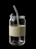 Premium Glass Cola Cup with Leather Sleeve & Glass Straw – Reusable Drinking Tumbler