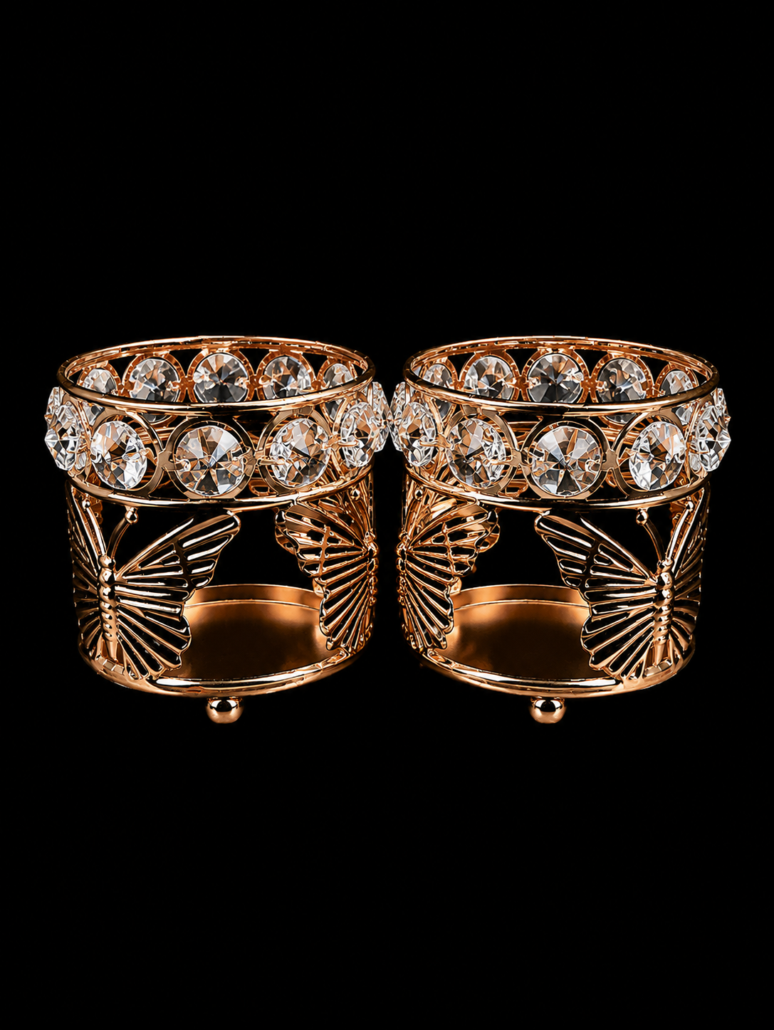 Luxury Crystal Butterfly Candle Holder Set – Rose Gold Decorative Tealight Stand (Set of 2)